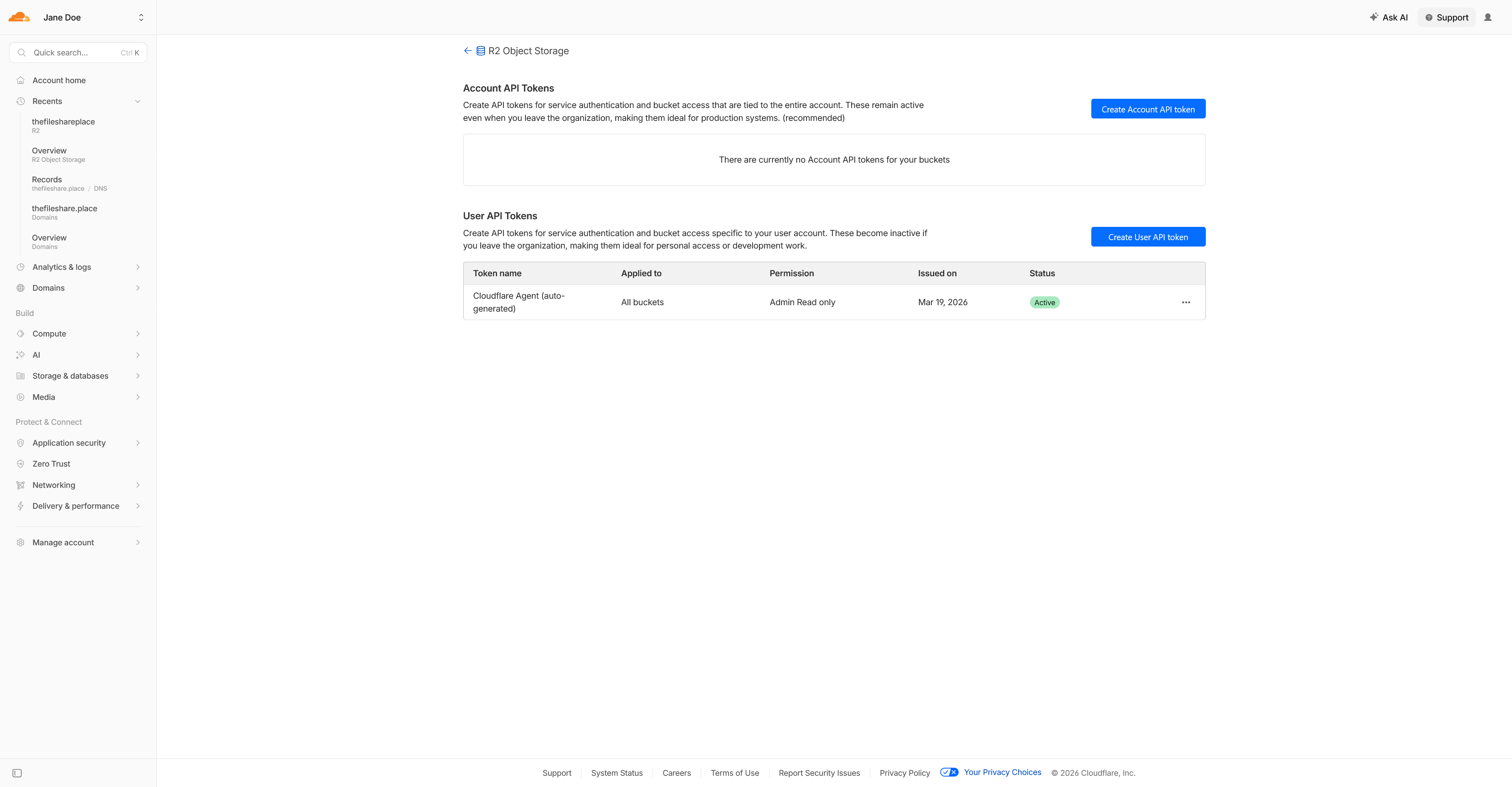Cloudflare R2 API token confirmation page