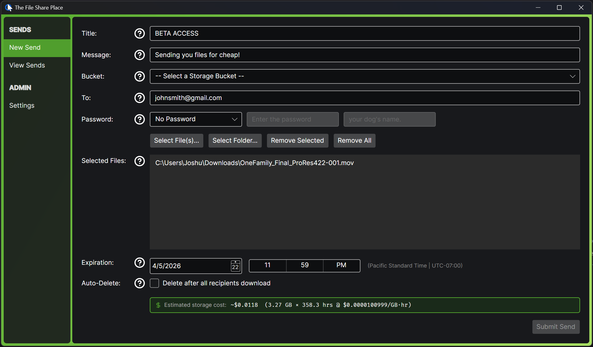 The File Share Place desktop app on Windows